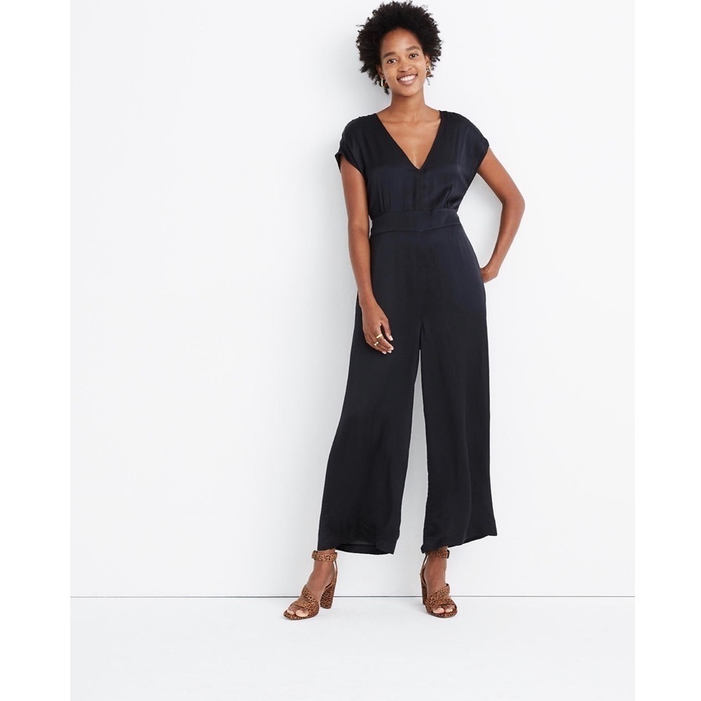 Madewell- NWT Black Satin Open Back Jumpsuit